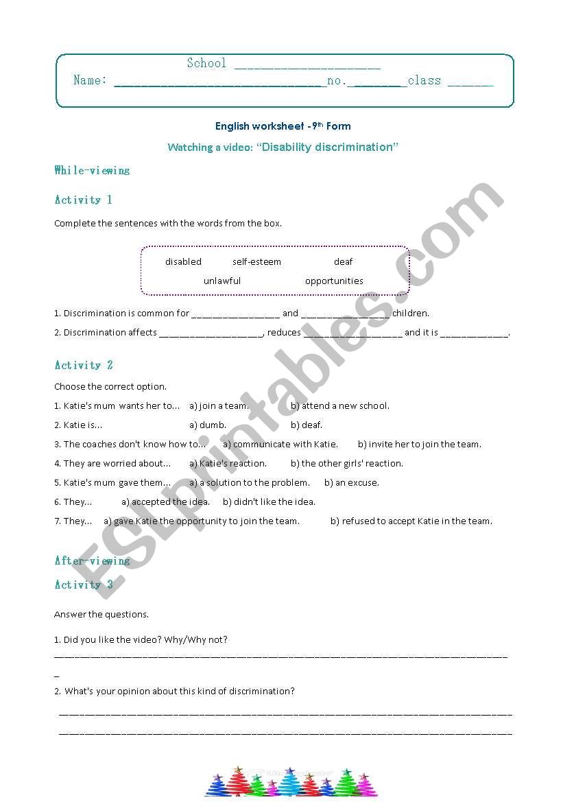 Disability discrimination worksheet