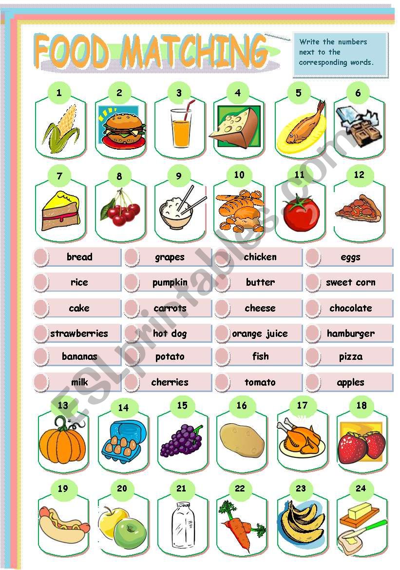 FOOD MATCHING EXERCISE worksheet