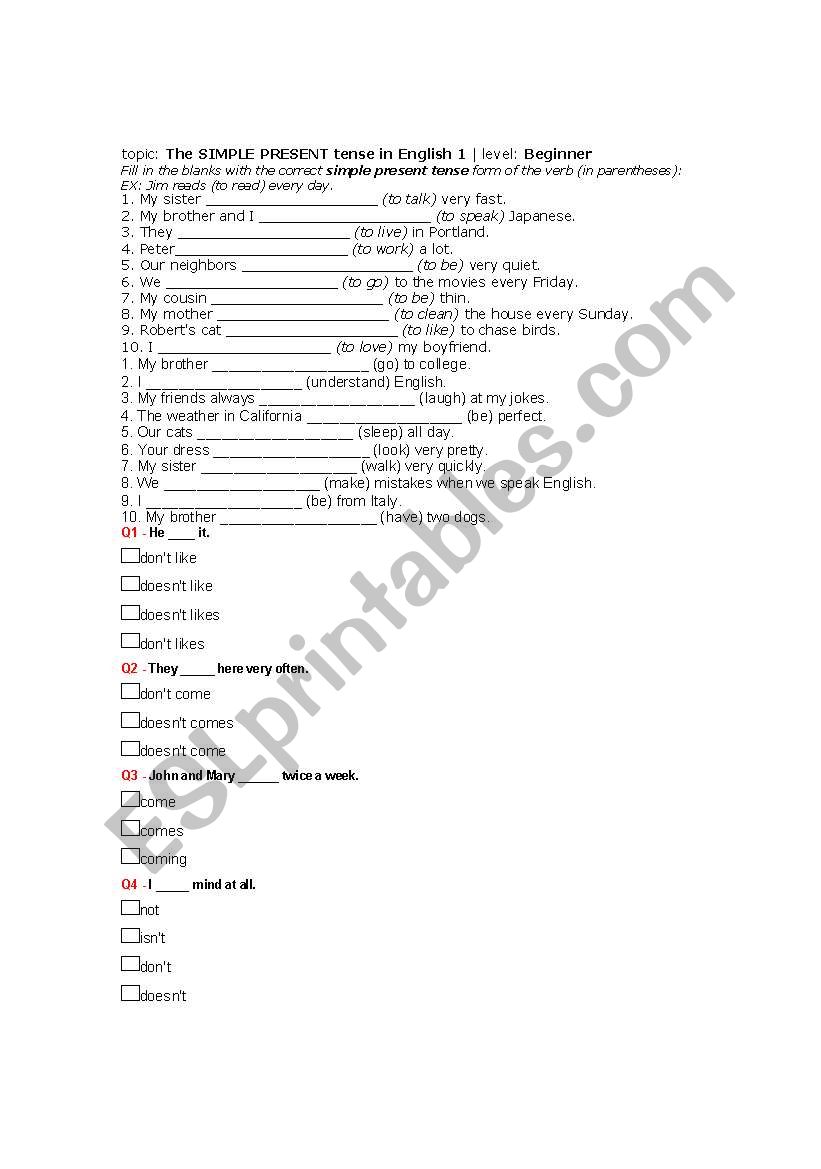 Present Simple  worksheet