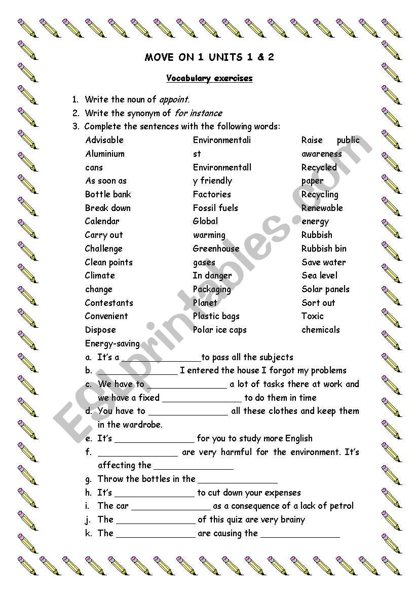 MOVE ON 1 VOCABULARY EXERCISES
