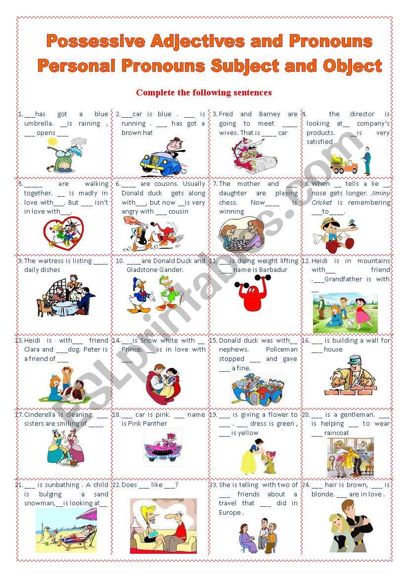 POSSESSIVE ADJECTIVES AND PRONOUNS. PERSONAL PRONOUNS SUBJECT AND OBJECT