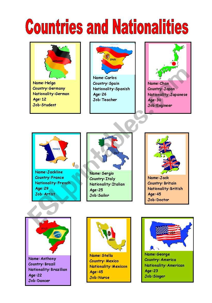 Countries and Nationalities worksheet