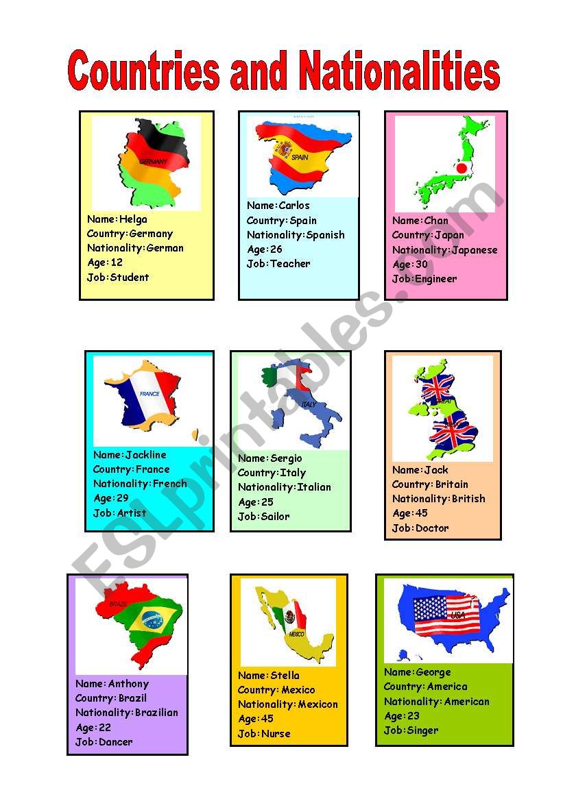 Countries and Nationalities worksheet