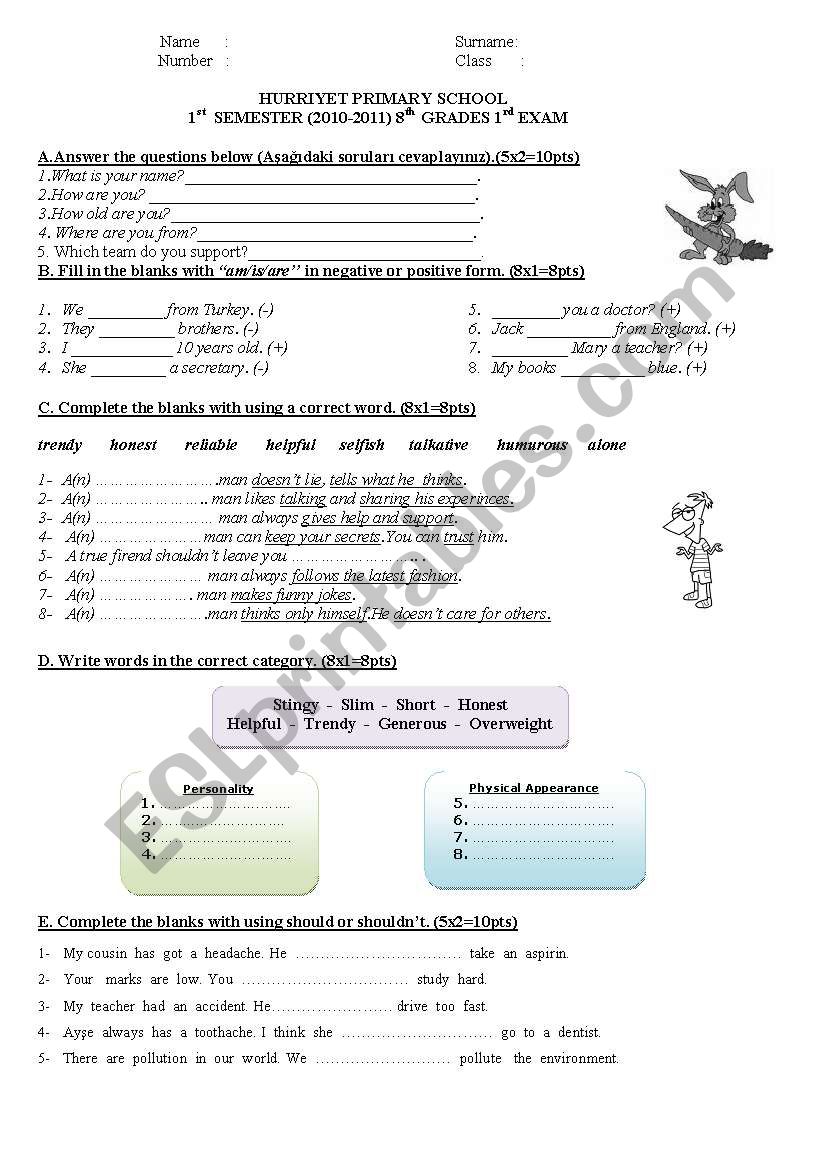 e4xam  for 8 grade worksheet