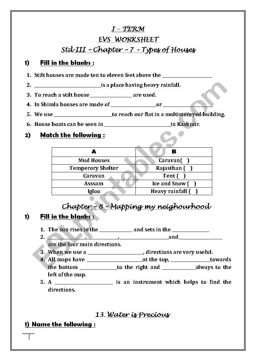  type of house  worksheet