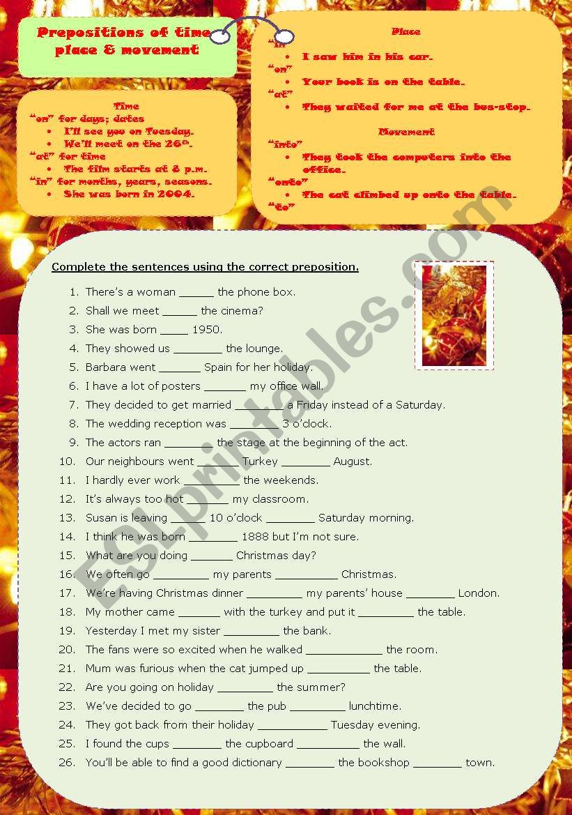 PREPOSITIONS of time, place and movement