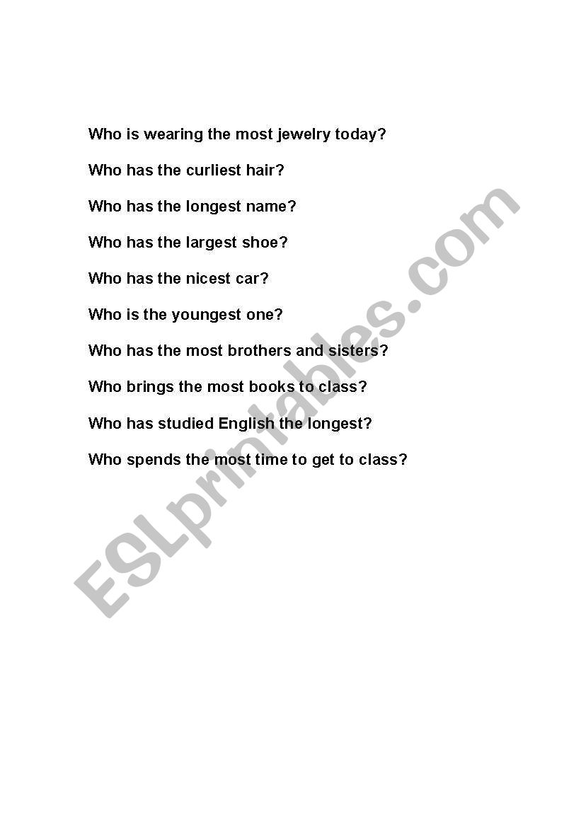 superlative adjectives worksheet