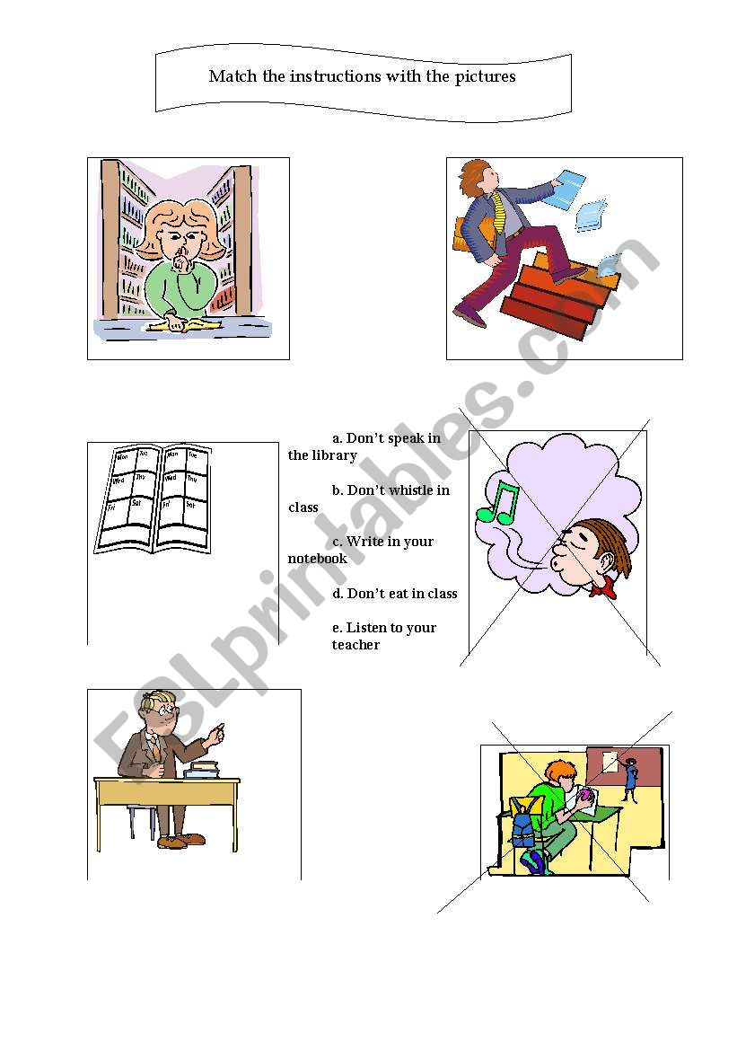 Match the instructions with the pictures