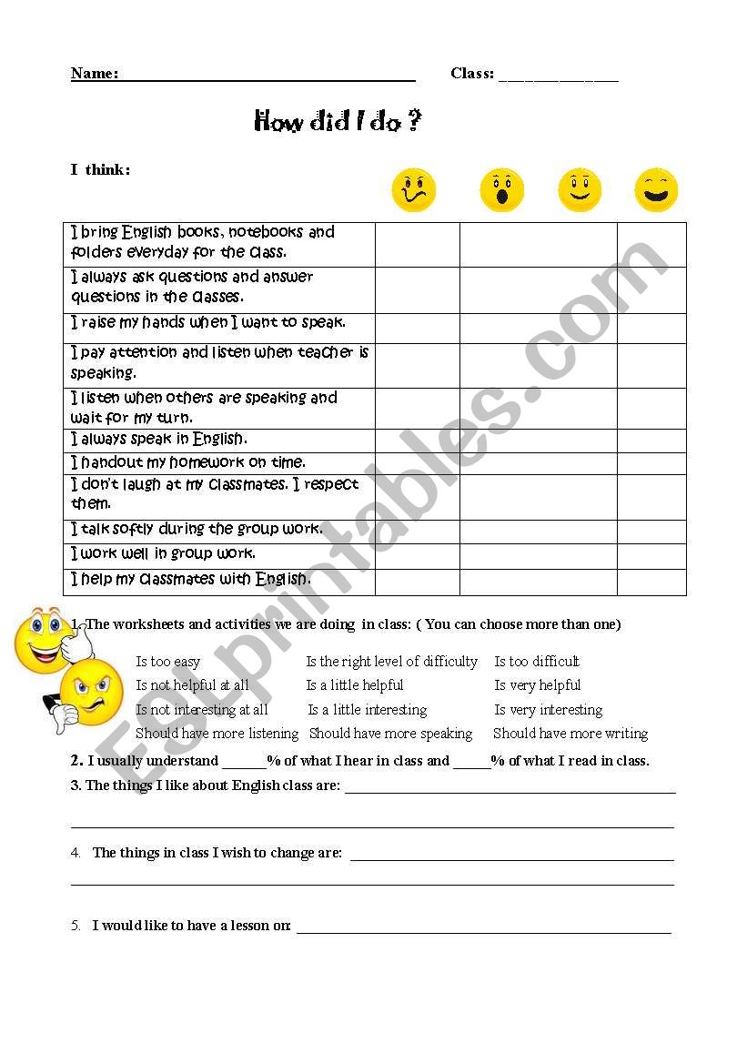 Evaluation form worksheet