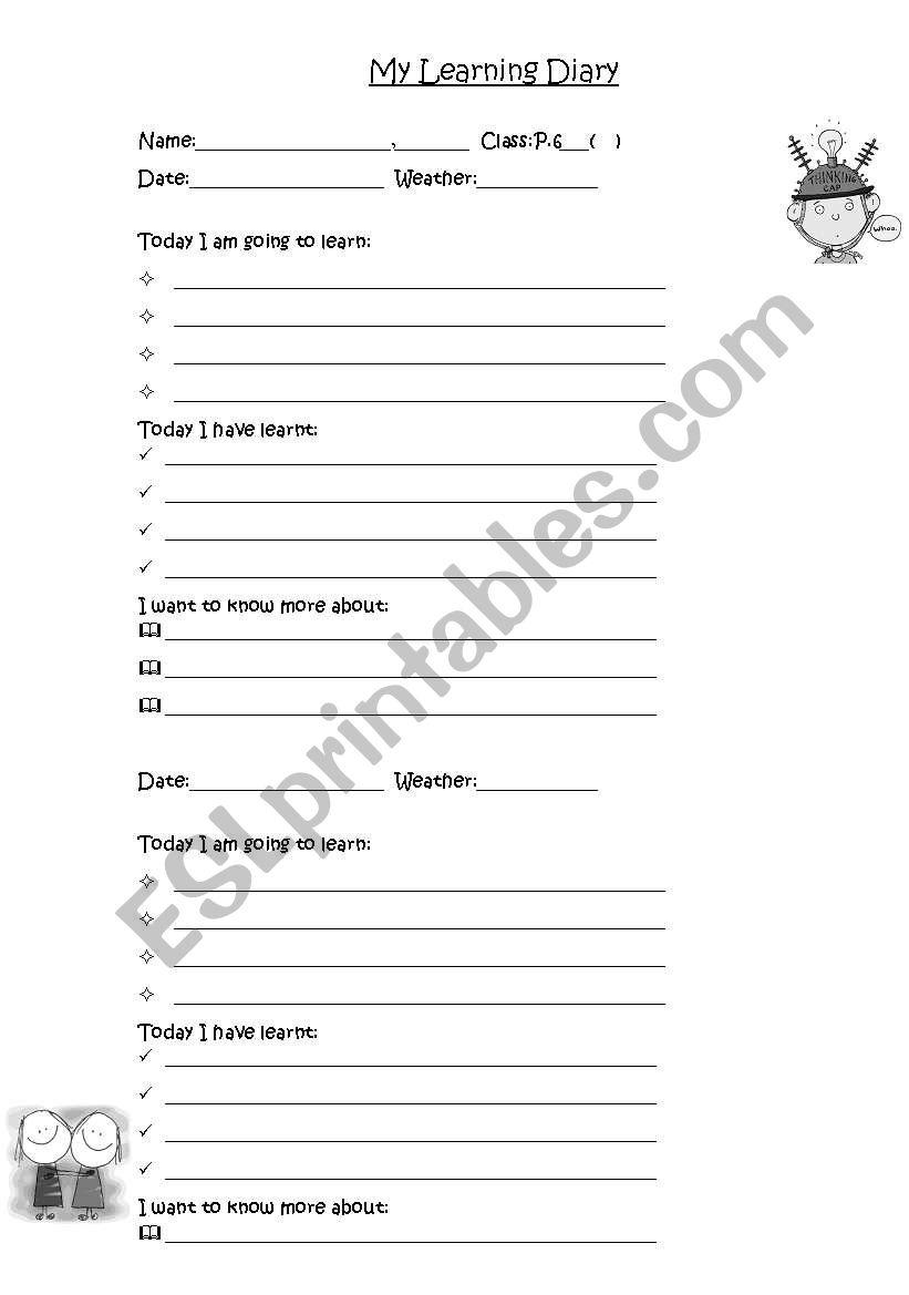 My learning diary worksheet