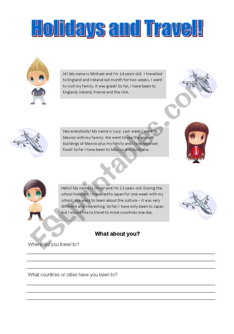 Holidays and Travel  worksheet