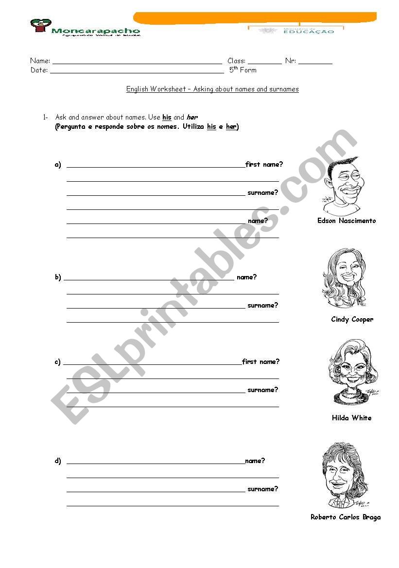 Whats his/her name? worksheet