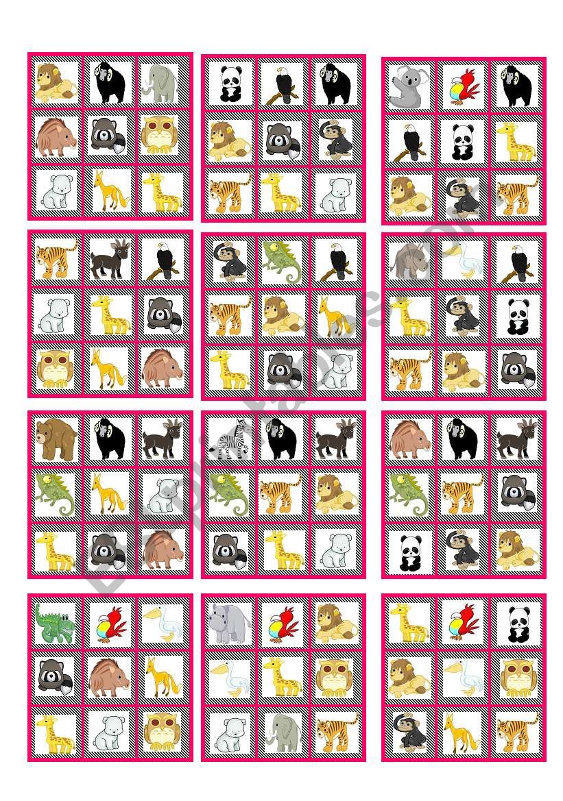 BINGO WILD ANIMALS (24 cards and blanks to choose)