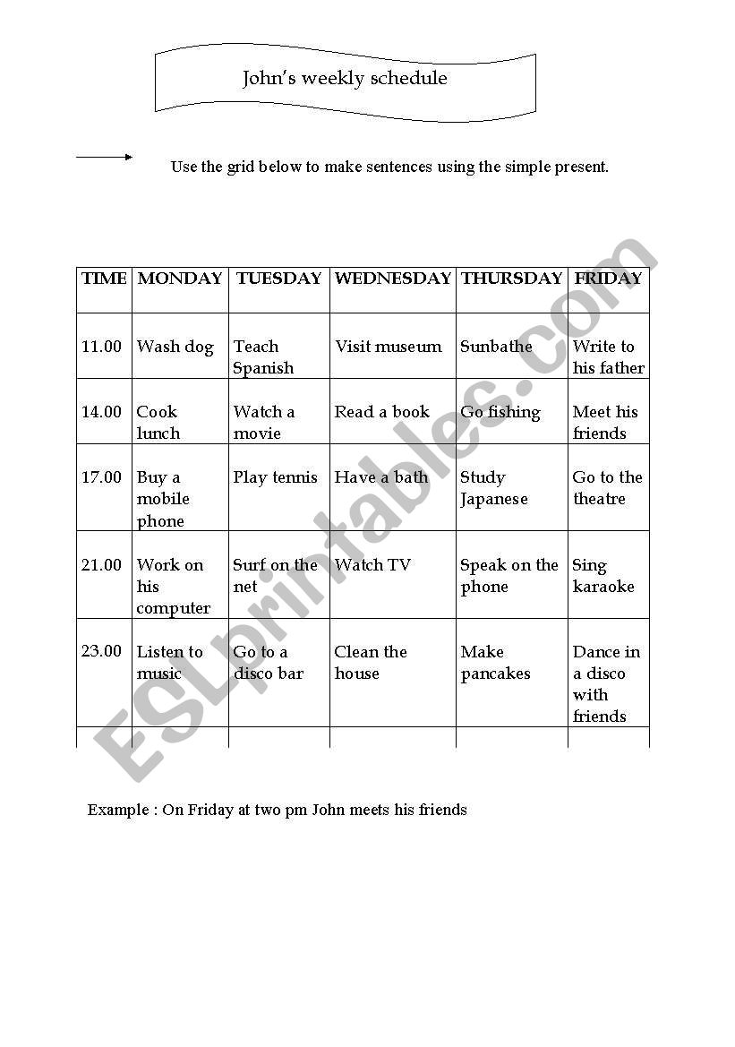 Johns weekly schedule worksheet