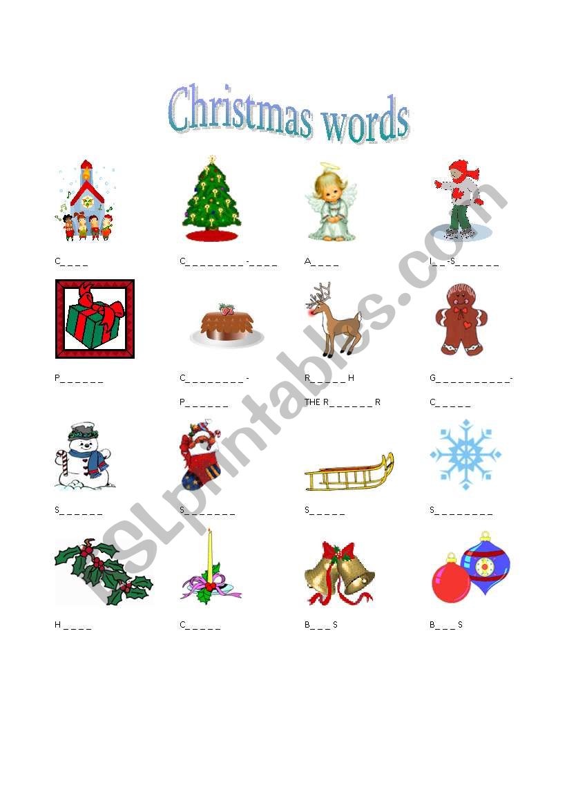 Christmas words worksheet