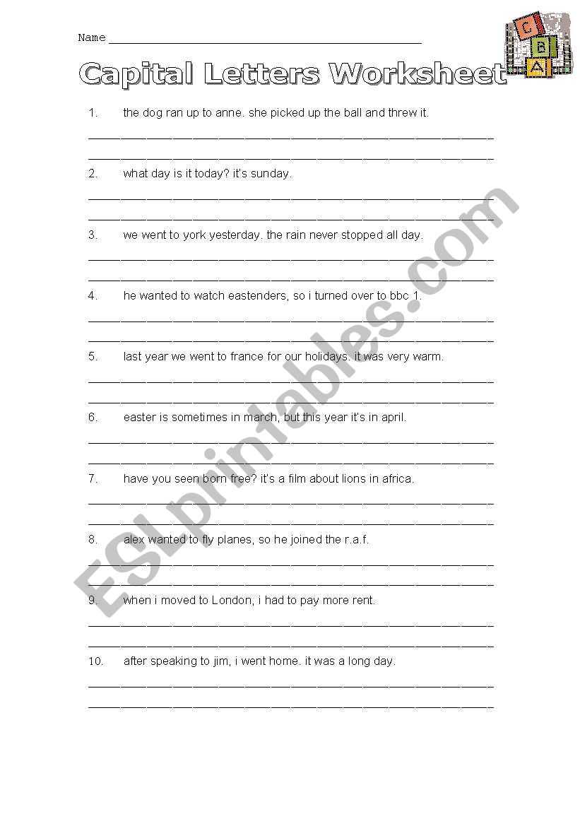 Capital Letters worksheet