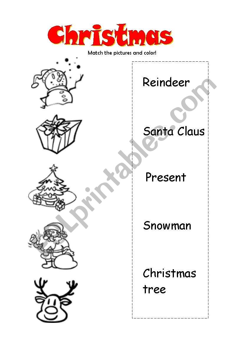 Christmas matching worksheet