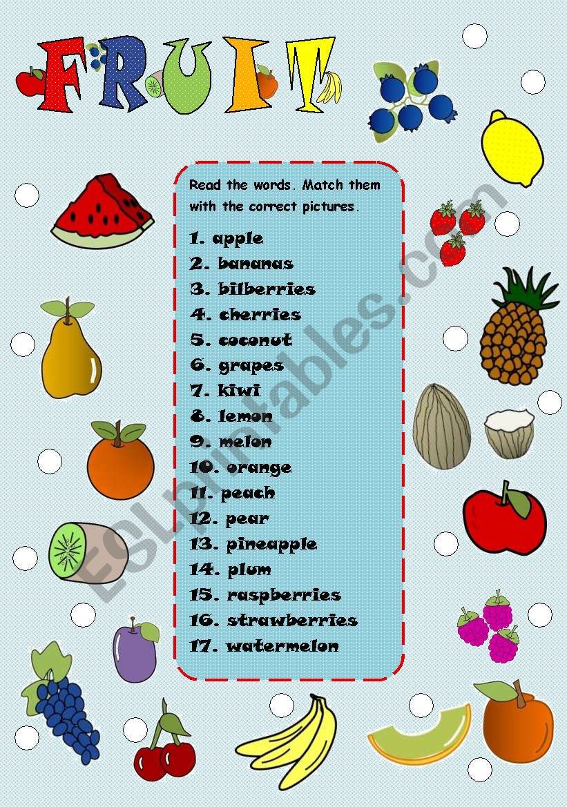 Fruit - matching worksheet