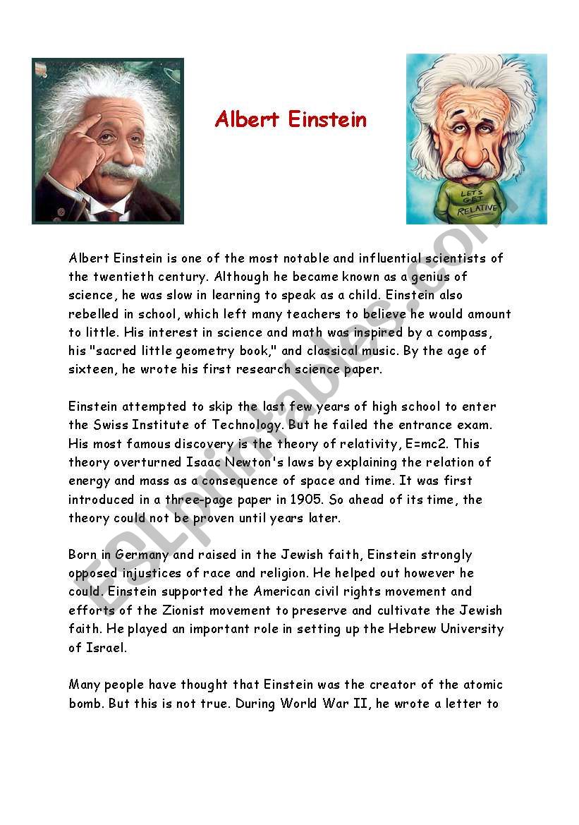 Albert Einstein worksheet