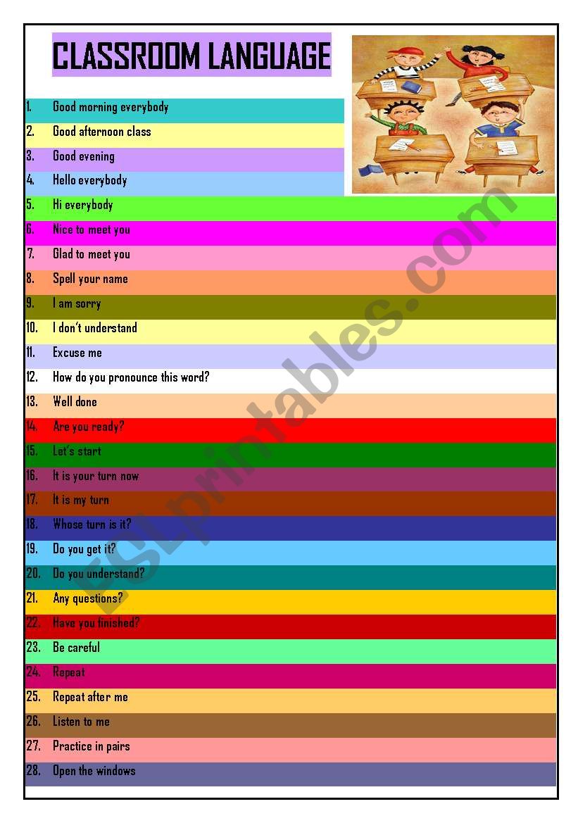 CLASSROOM LANGUAGE (2 PAGES) worksheet