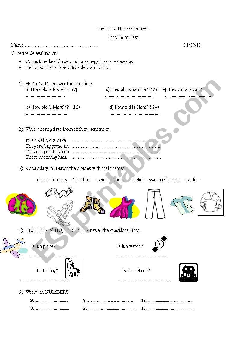 test for 3rd graders worksheet