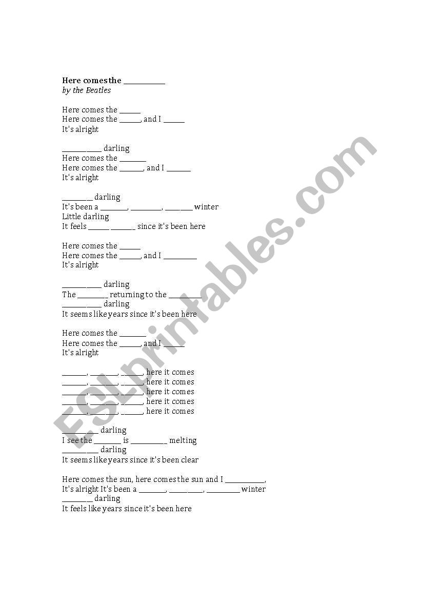 Here Comes the Sun (Beatles Song Gapfill and Questions)