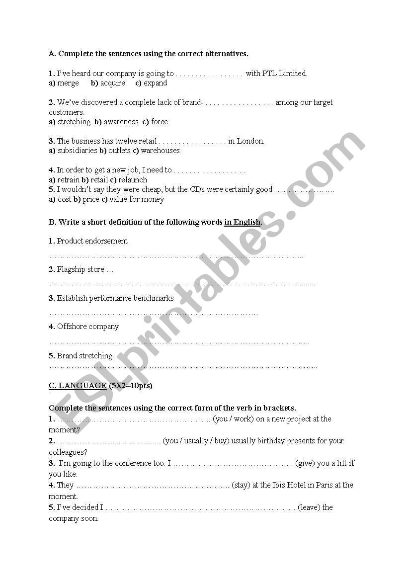 Business worksheet worksheet