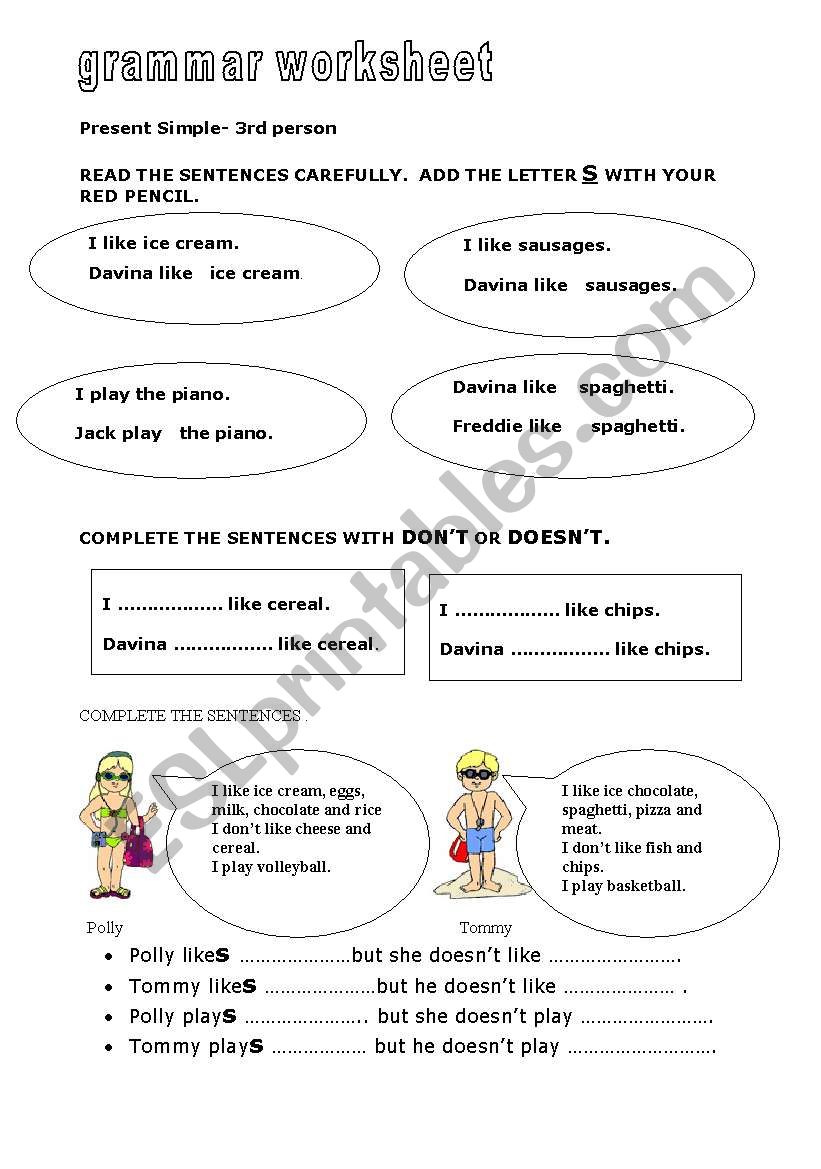 present simple-3rd person for young learners- grammar