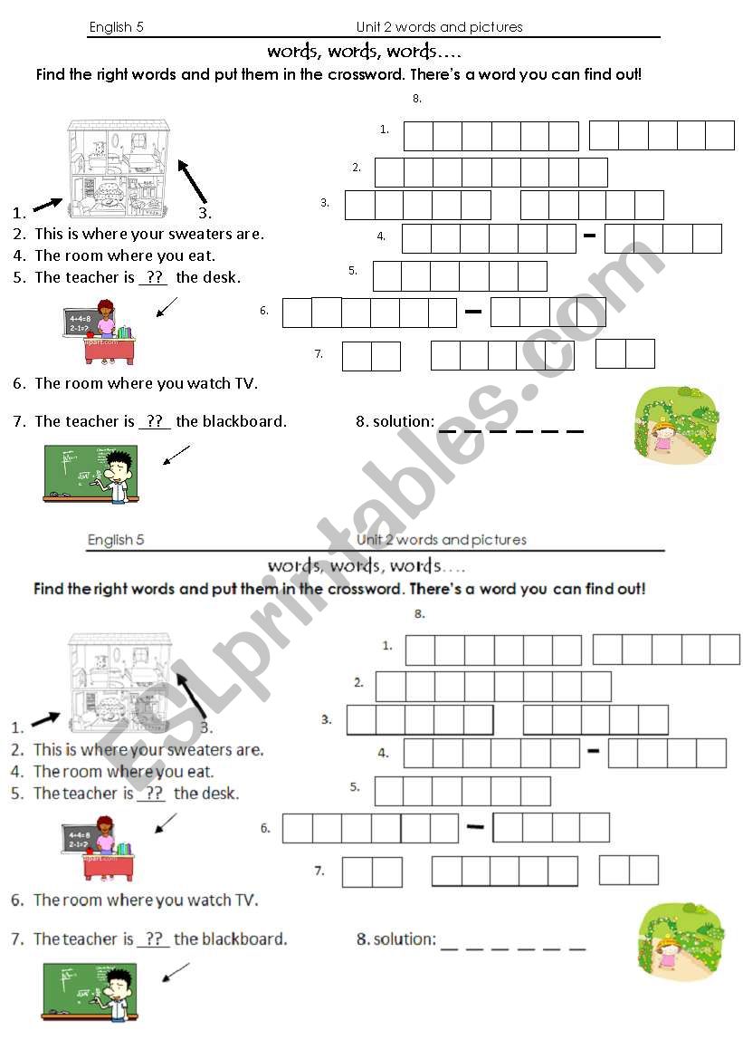 Crossword rooms worksheet