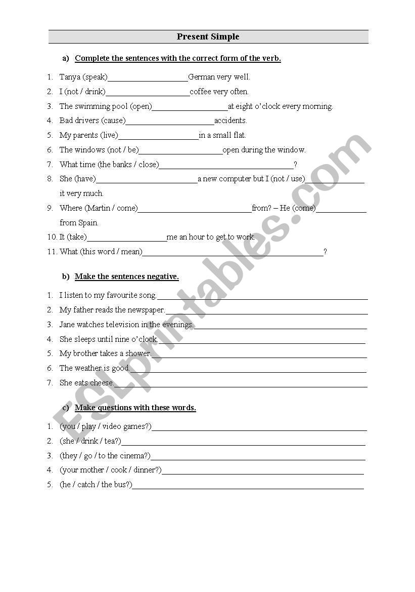 Present Simple worksheet