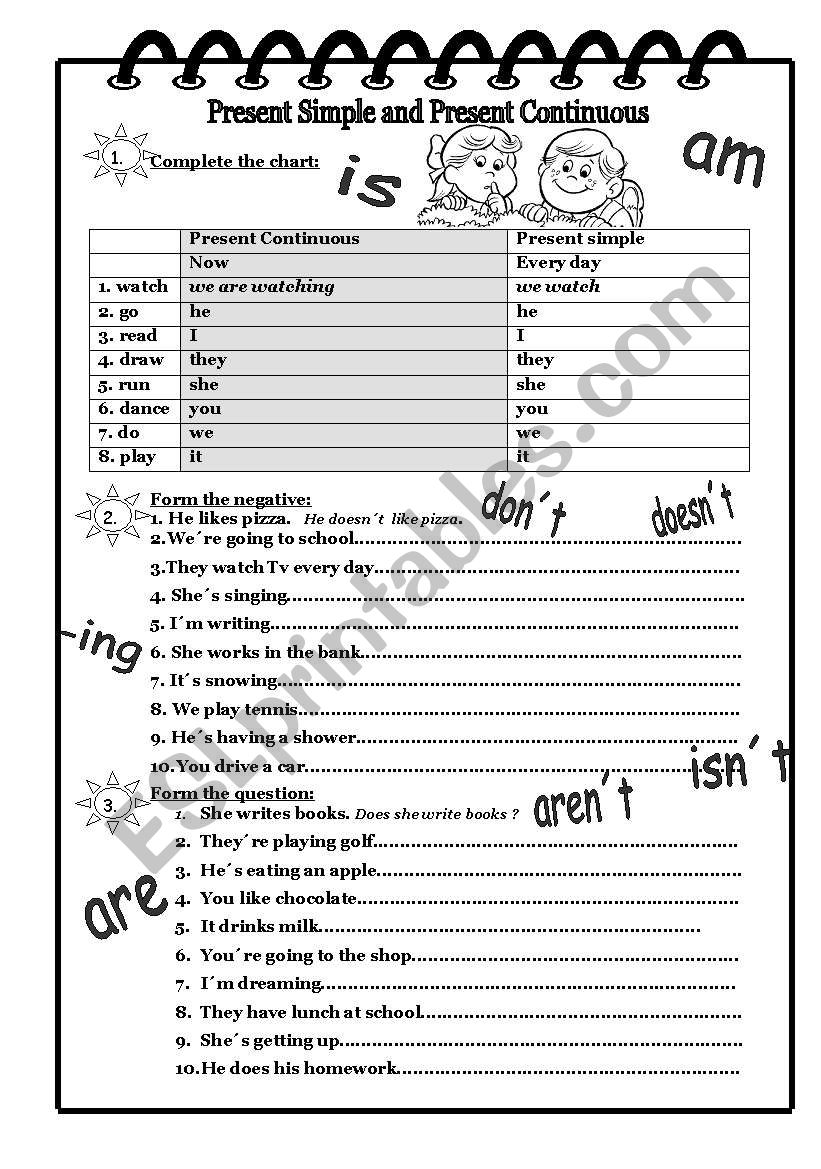 Present Simple and Continuous worksheet