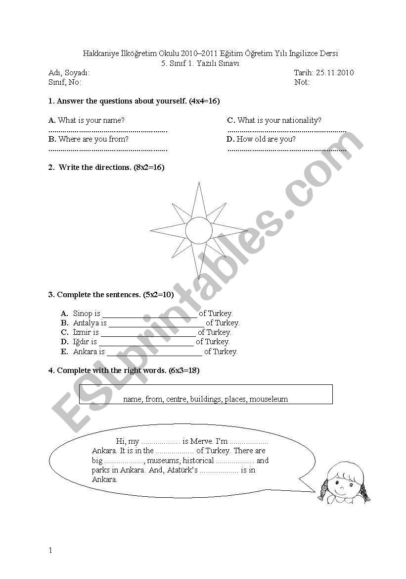 exam for 5th grade students  worksheet