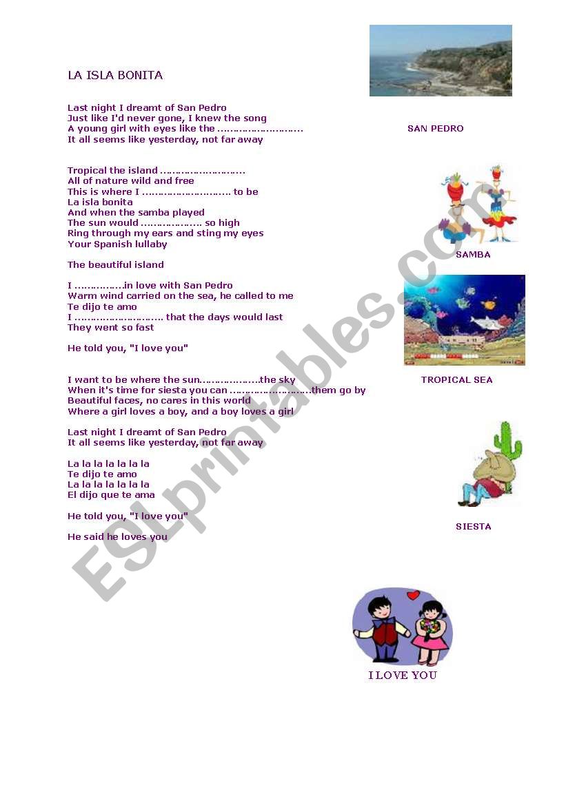 la sla bonita worksheet