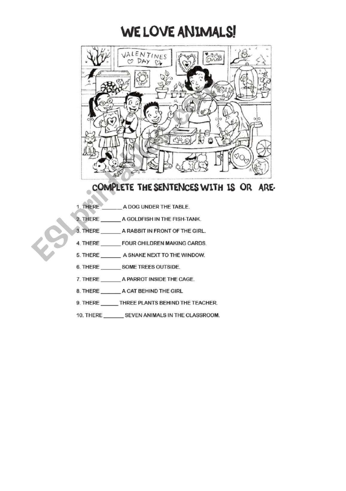 Animals in the classroom worksheet