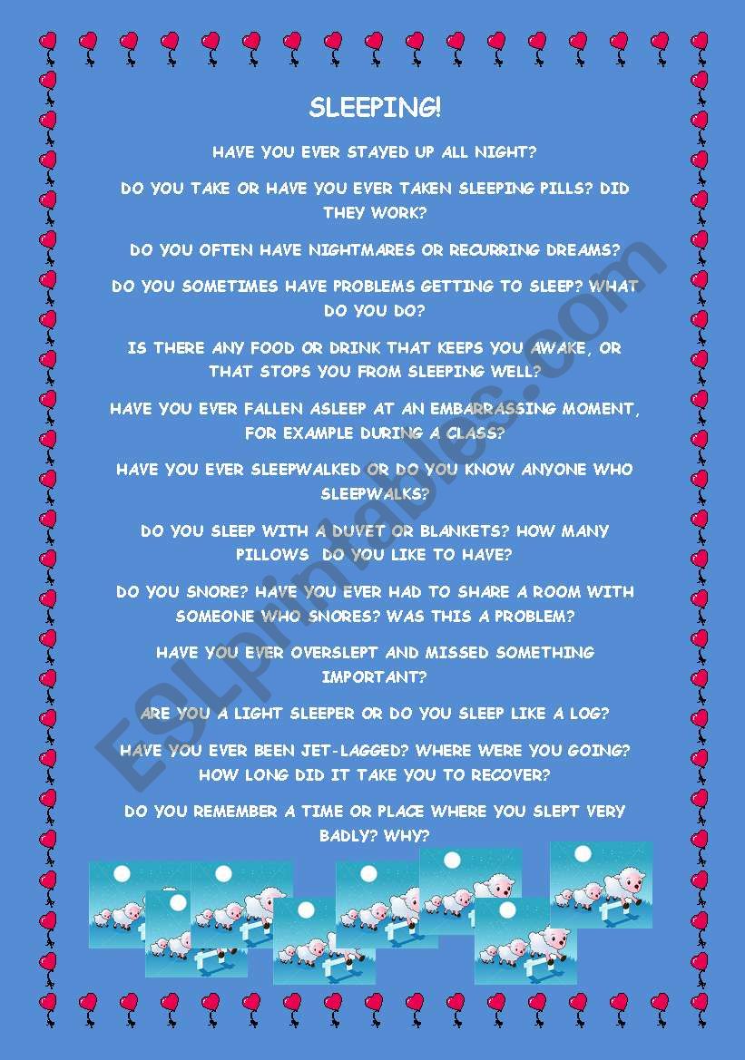 Sleeping! Lets talk! worksheet