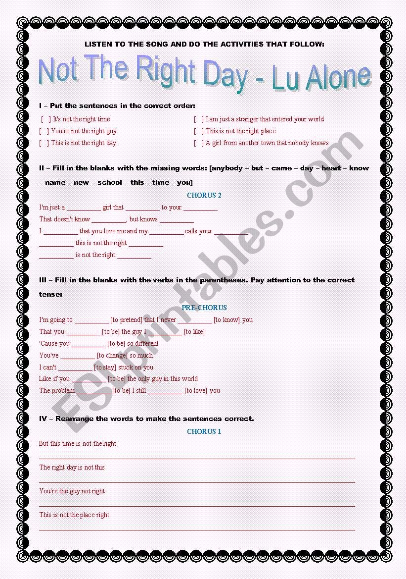 Song activity  Lu Alone - Not the right day