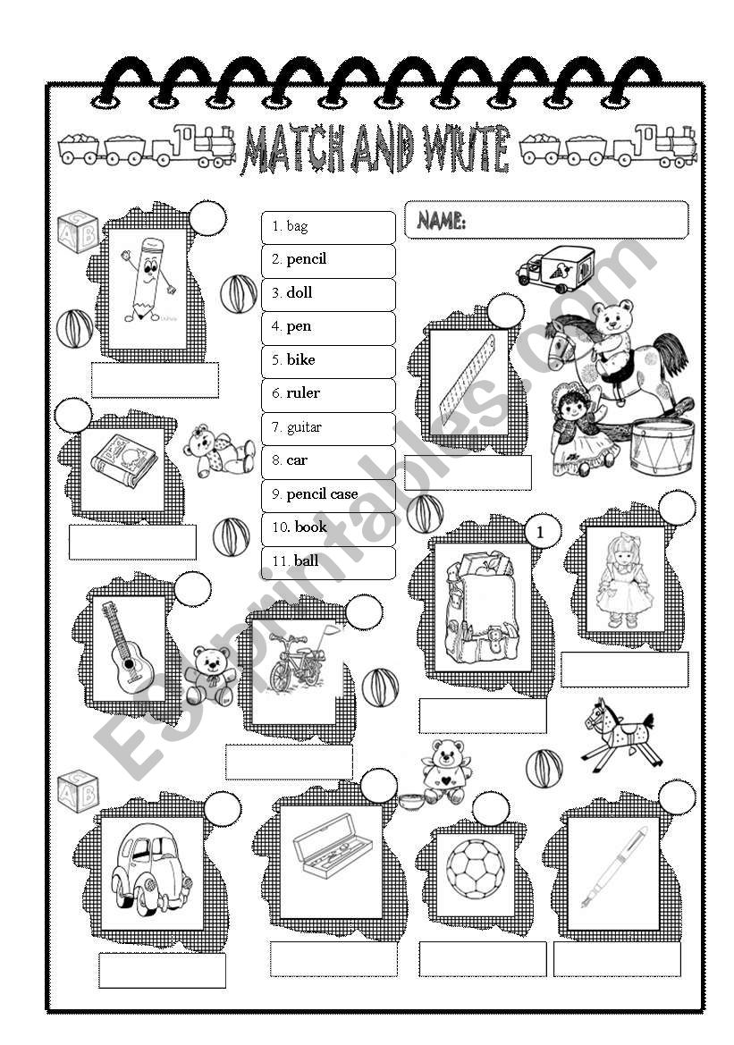 Toys and school things worksheet