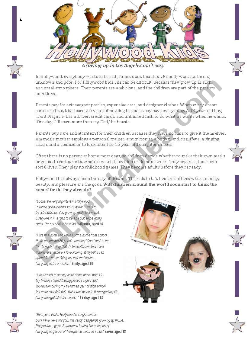 Hollywood kids worksheet