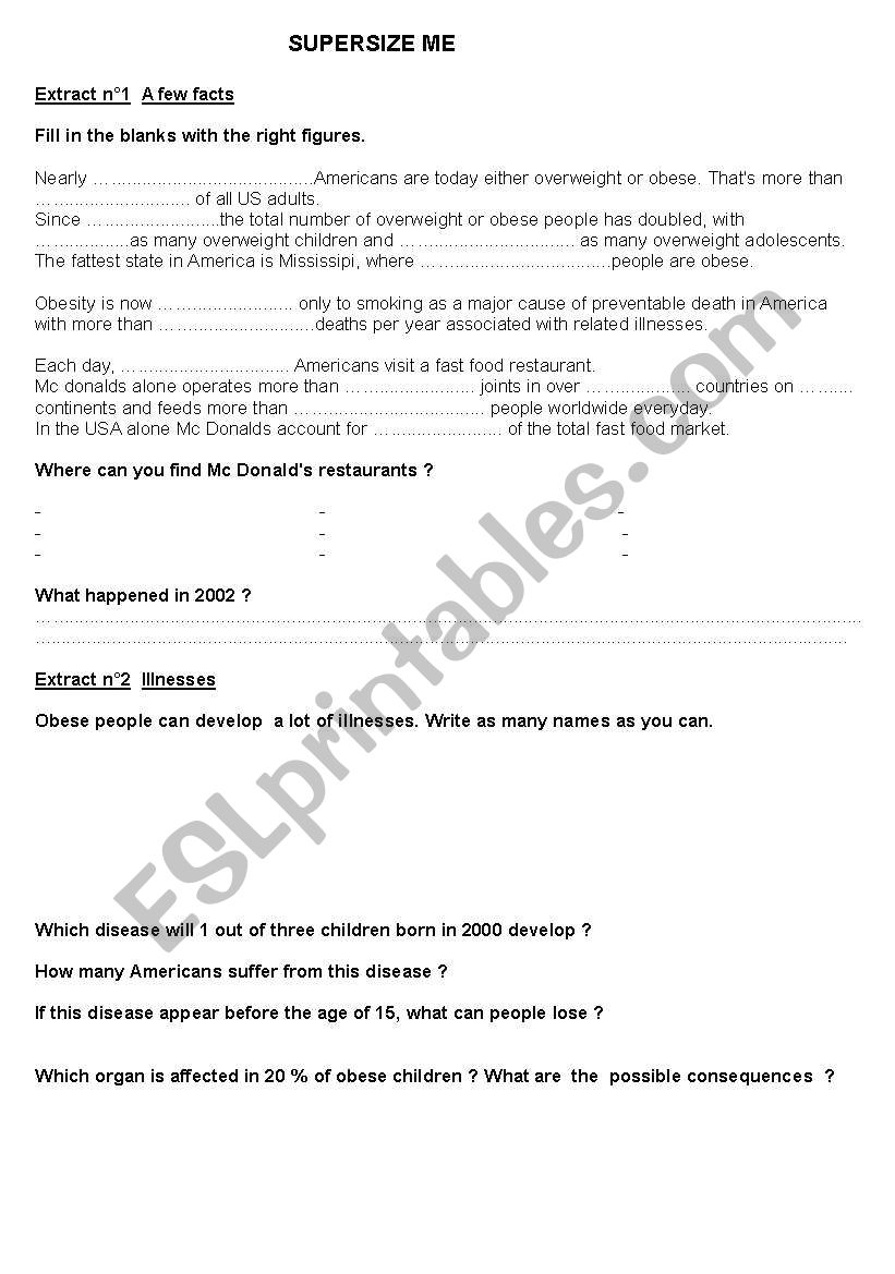 SUPERSIZE ME worksheet