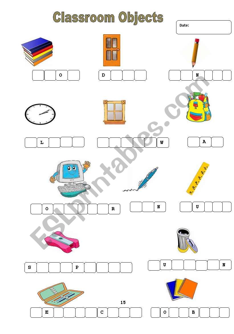 classroom objects worksheet