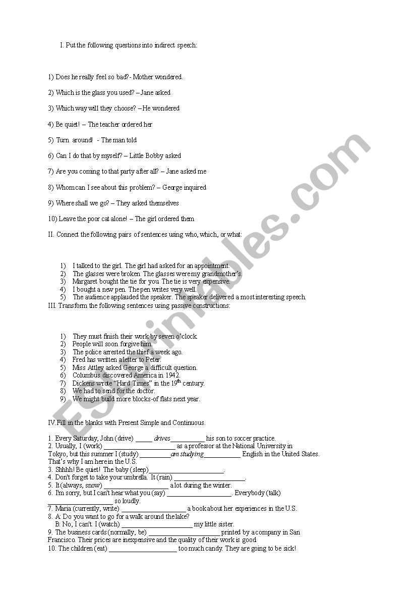 tests worksheet