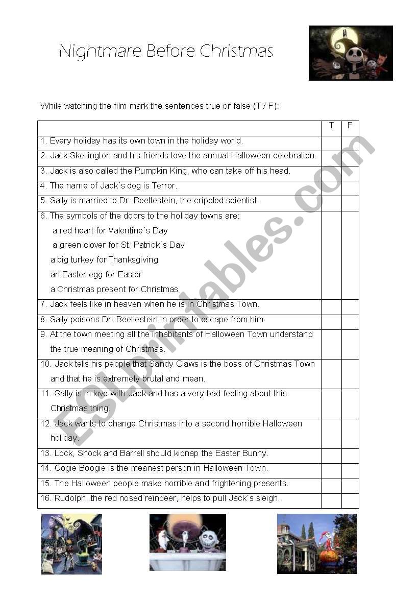 Nightmare before Christmas worksheet