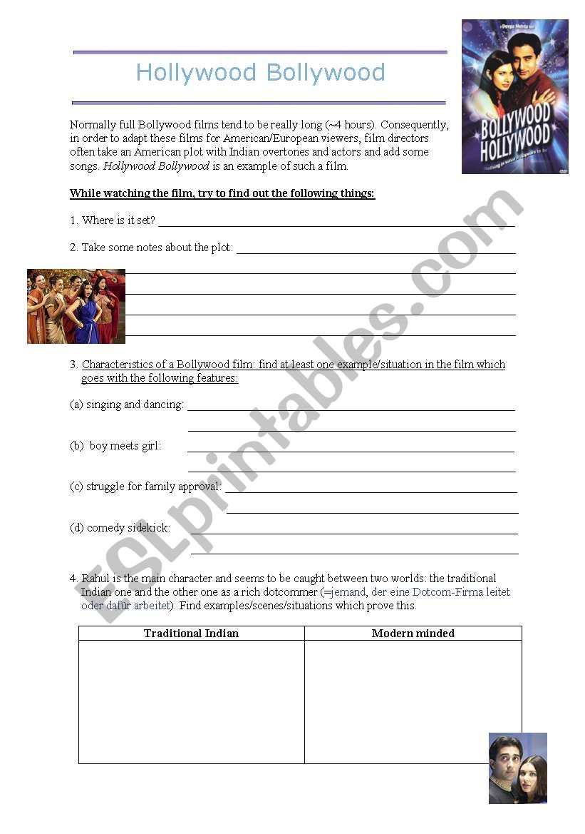 Hollywood Bollywood worksheet