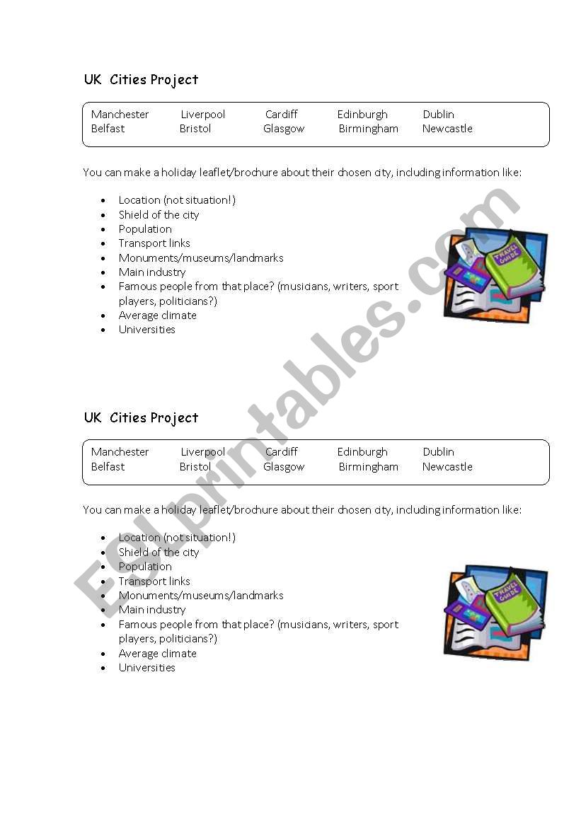 UK  Cities Project -  worksheet