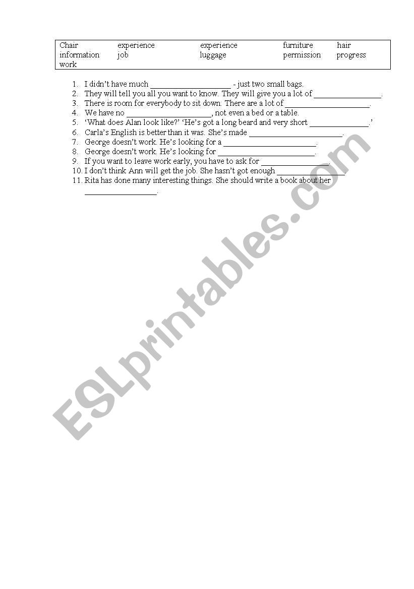 countable/non-countable worksheet