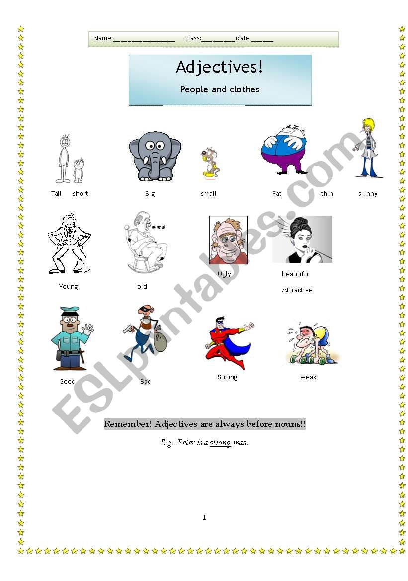 Adjectives worksheet