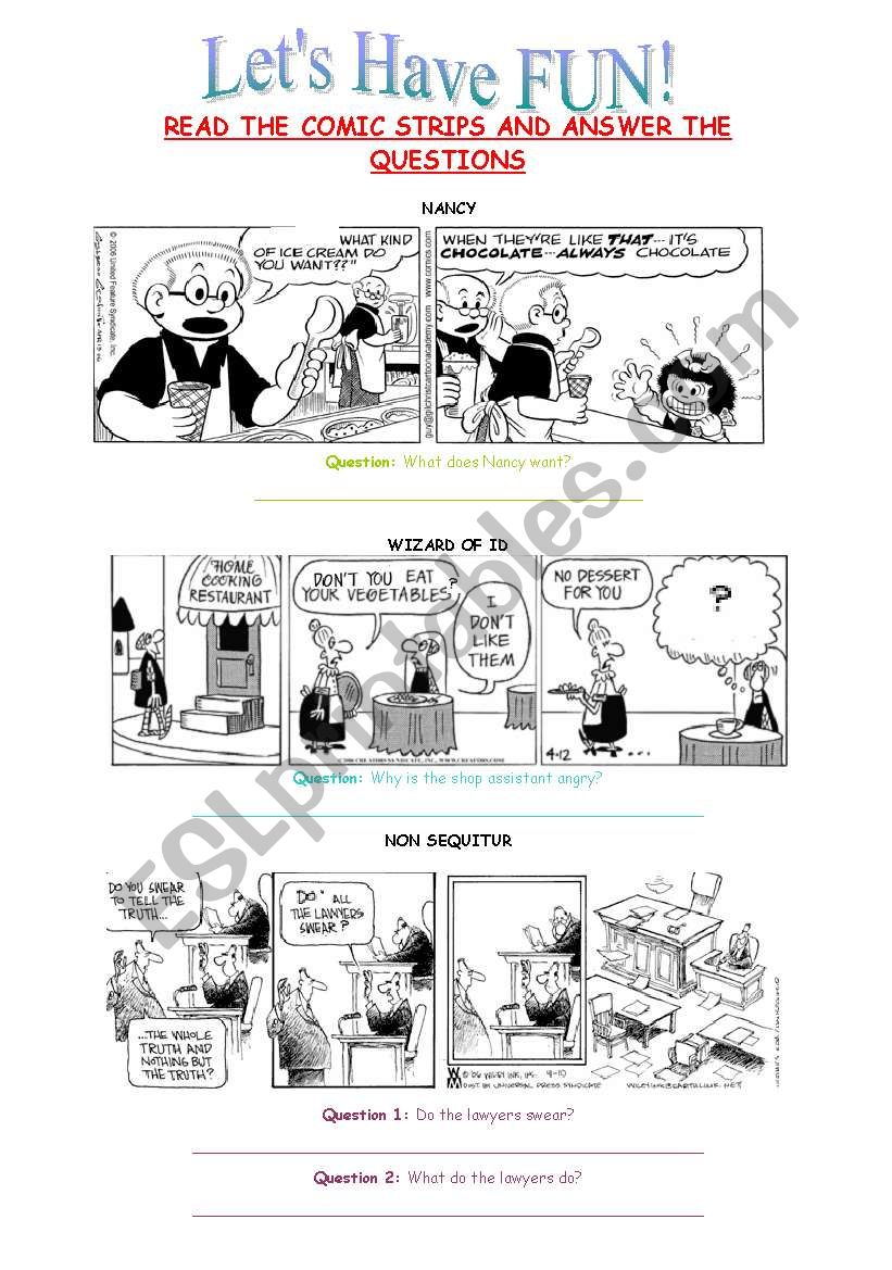 Fun with comic strips worksheet