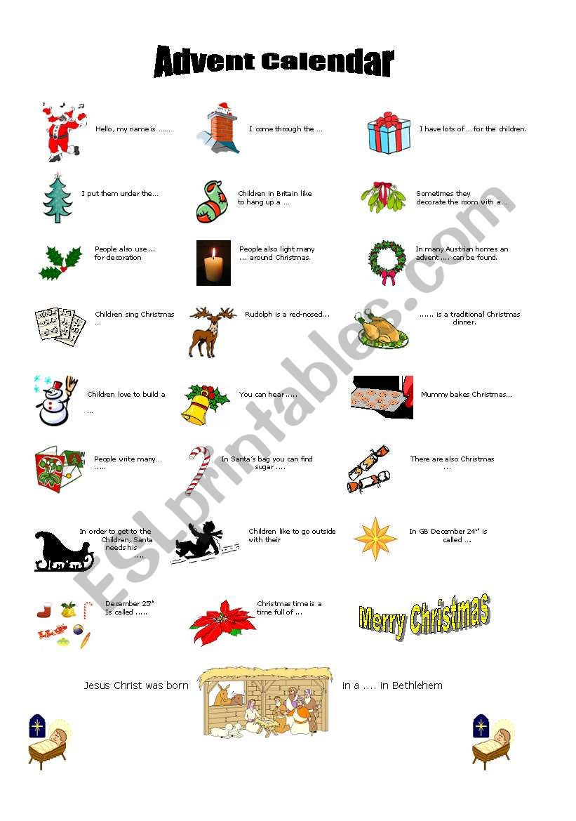 Advent calendar, Christmas Vocabulary