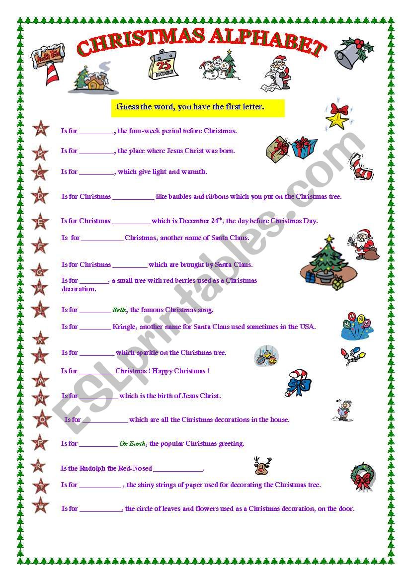 CHRISTMAS  ALPHABET (fully editable & the key)