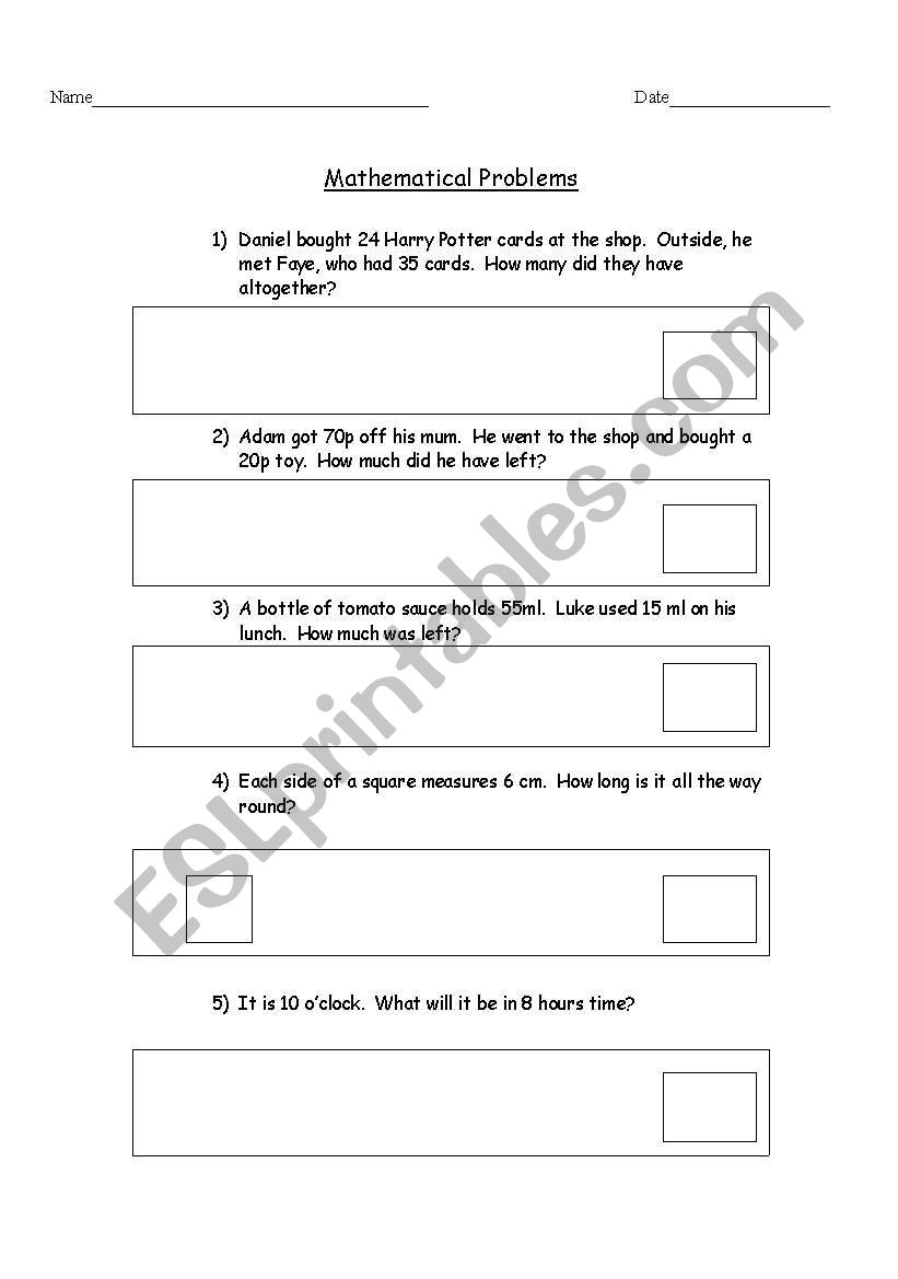 Year 3 word problems worksheet